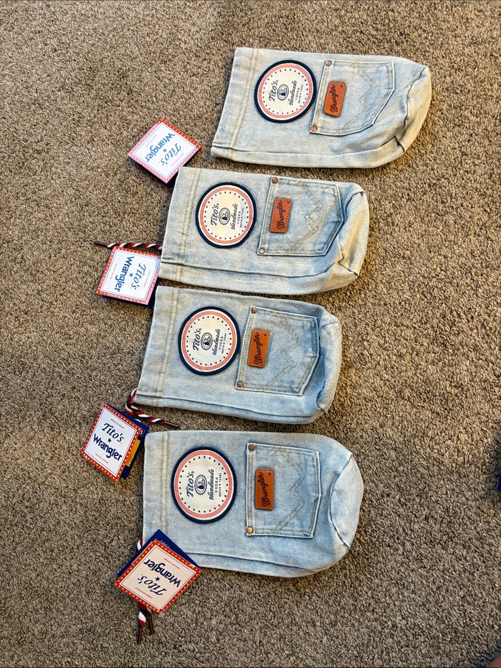 Wrangler Light Blue Denim Bottle Coolers with Patch Detail (Set of 4)